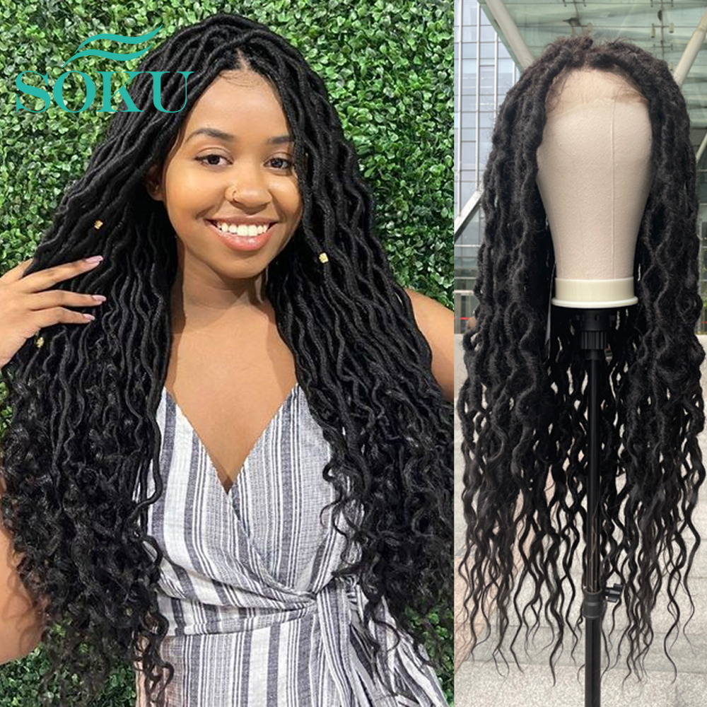 13X4 Lace Frontal Synthetic Wig Faux Locs Braided W..